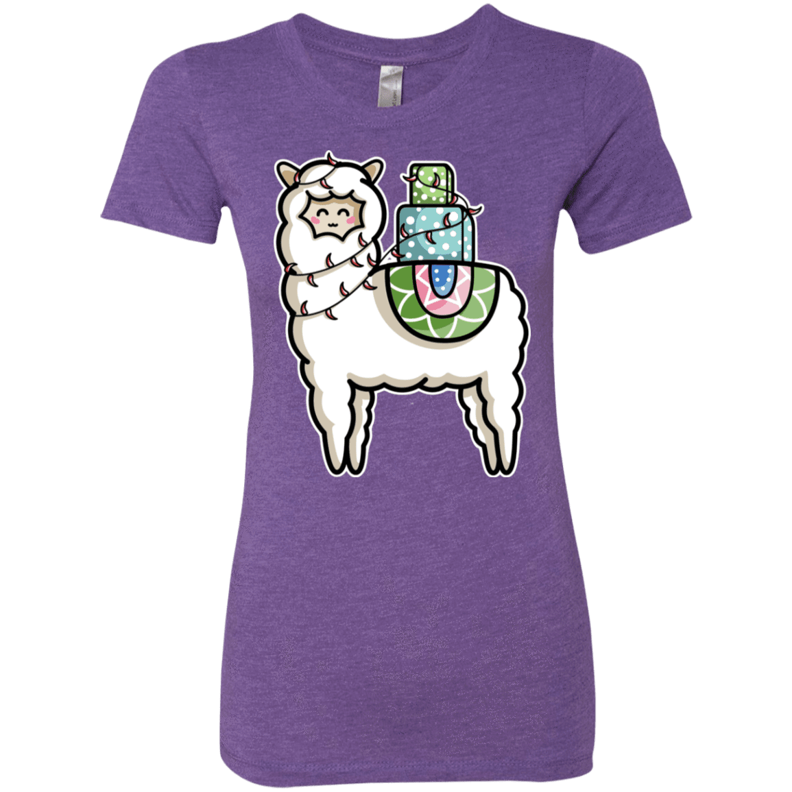 T-Shirts Purple Rush / S Kawaii Cute Llama Carrying Presents Women's Triblend T-Shirt