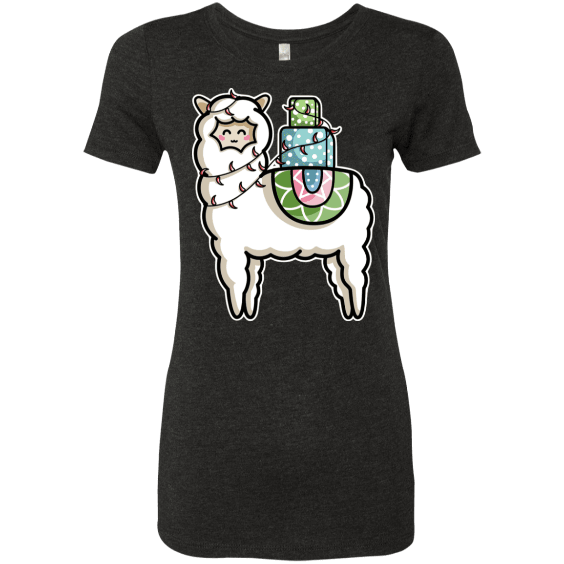 T-Shirts Vintage Black / S Kawaii Cute Llama Carrying Presents Women's Triblend T-Shirt