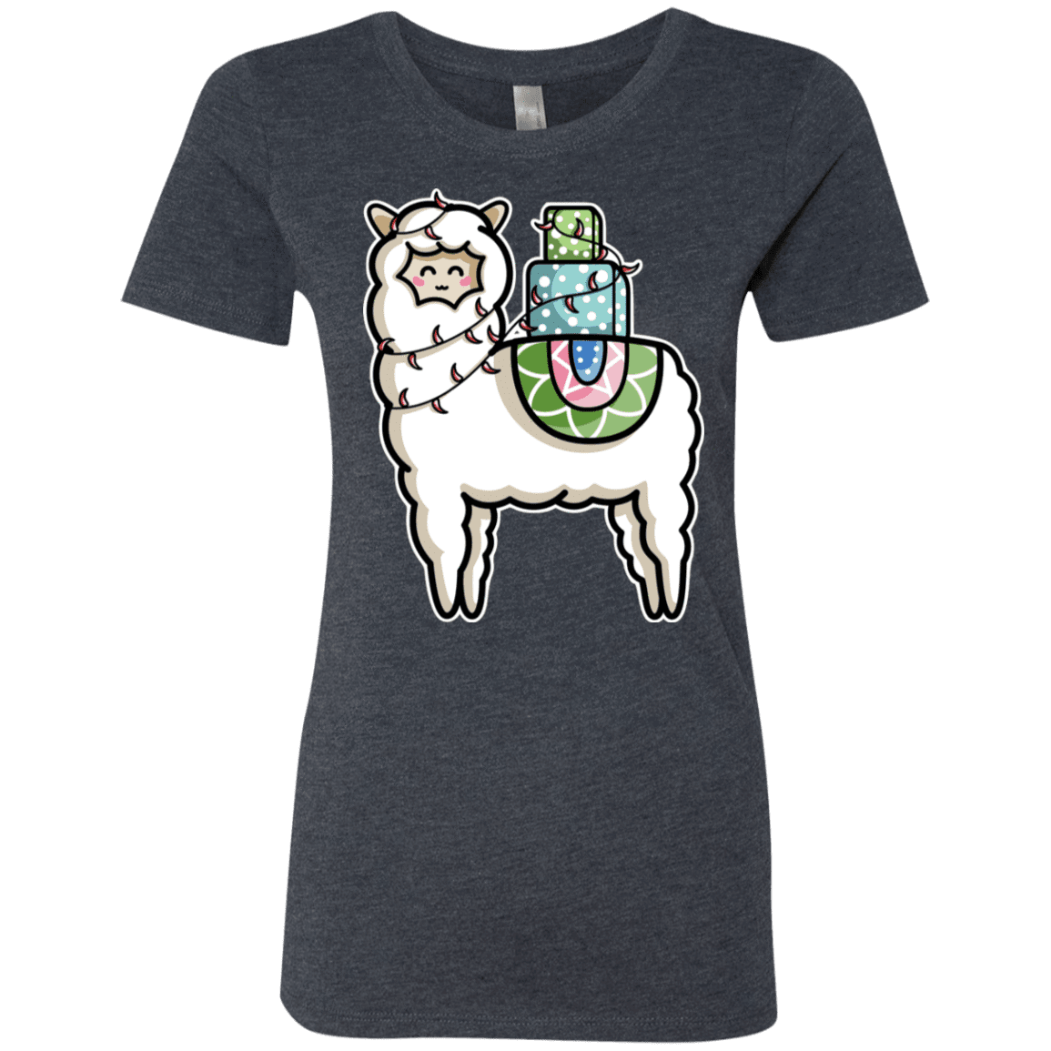 T-Shirts Vintage Navy / S Kawaii Cute Llama Carrying Presents Women's Triblend T-Shirt