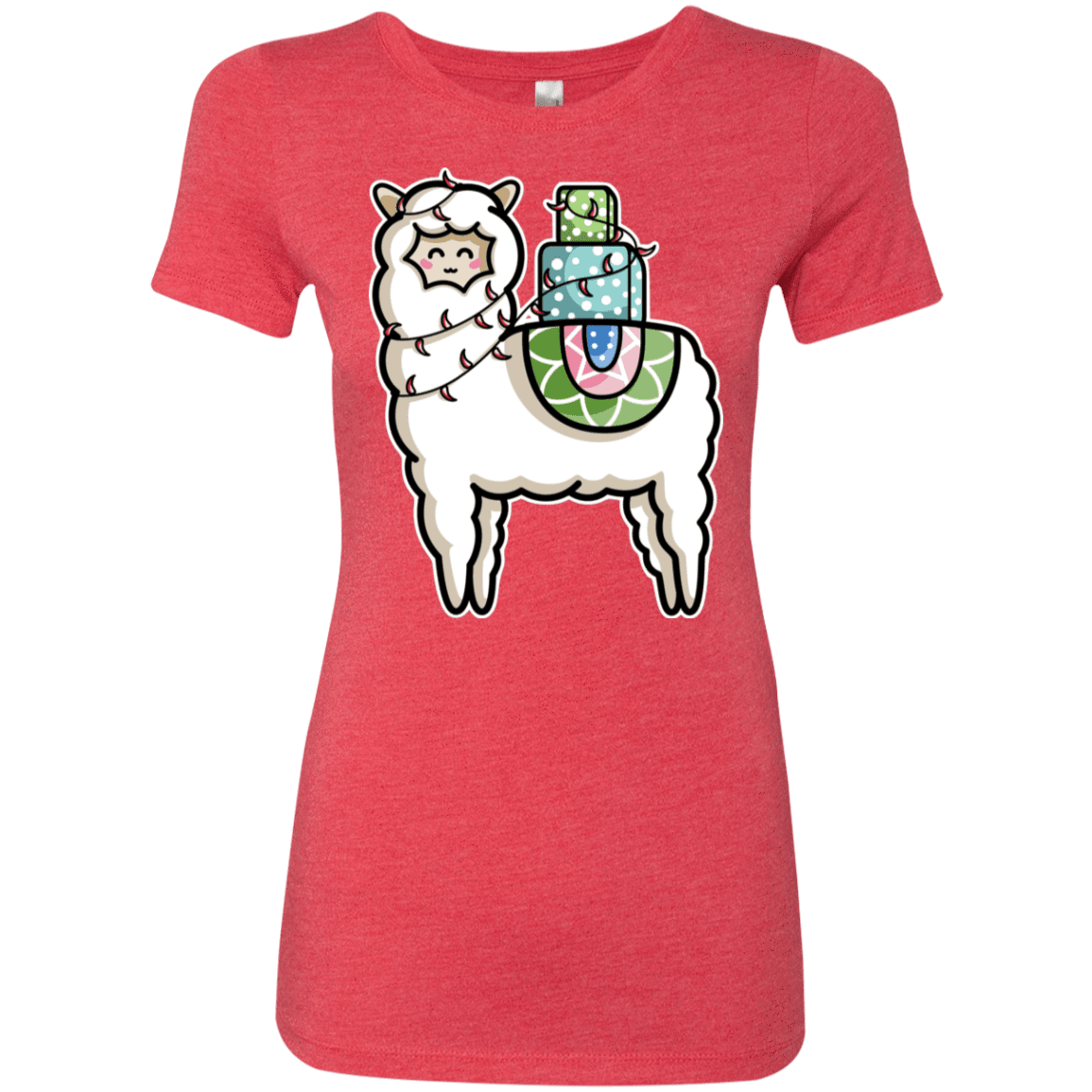 T-Shirts Vintage Red / S Kawaii Cute Llama Carrying Presents Women's Triblend T-Shirt