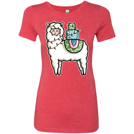 T-Shirts Vintage Red / S Kawaii Cute Llama Carrying Presents Women's Triblend T-Shirt