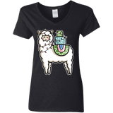 T-Shirts Black / S Kawaii Cute Llama Carrying Presents Women's V-Neck T-Shirt