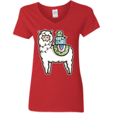 T-Shirts Red / S Kawaii Cute Llama Carrying Presents Women's V-Neck T-Shirt
