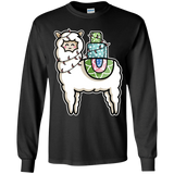 T-Shirts Black / YS Kawaii Cute Llama Carrying Presents Youth Long Sleeve T-Shirt