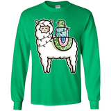 T-Shirts Irish Green / YS Kawaii Cute Llama Carrying Presents Youth Long Sleeve T-Shirt