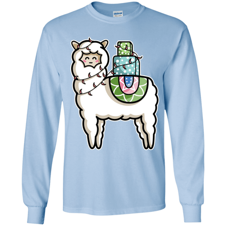 T-Shirts Light Blue / YS Kawaii Cute Llama Carrying Presents Youth Long Sleeve T-Shirt