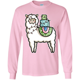 T-Shirts Light Pink / YS Kawaii Cute Llama Carrying Presents Youth Long Sleeve T-Shirt