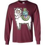 T-Shirts Maroon / YS Kawaii Cute Llama Carrying Presents Youth Long Sleeve T-Shirt