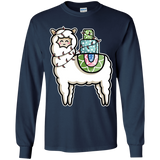T-Shirts Navy / YS Kawaii Cute Llama Carrying Presents Youth Long Sleeve T-Shirt