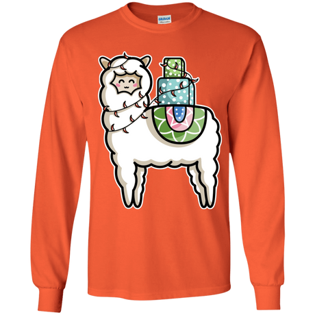 T-Shirts Orange / YS Kawaii Cute Llama Carrying Presents Youth Long Sleeve T-Shirt