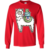 T-Shirts Red / YS Kawaii Cute Llama Carrying Presents Youth Long Sleeve T-Shirt