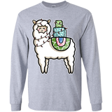 T-Shirts Sport Grey / YS Kawaii Cute Llama Carrying Presents Youth Long Sleeve T-Shirt