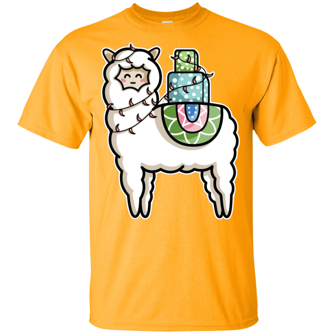 T-Shirts Gold / YXS Kawaii Cute Llama Carrying Presents Youth T-Shirt