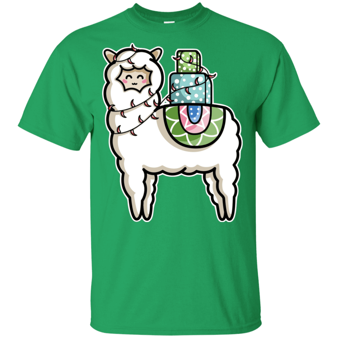 T-Shirts Irish Green / YXS Kawaii Cute Llama Carrying Presents Youth T-Shirt