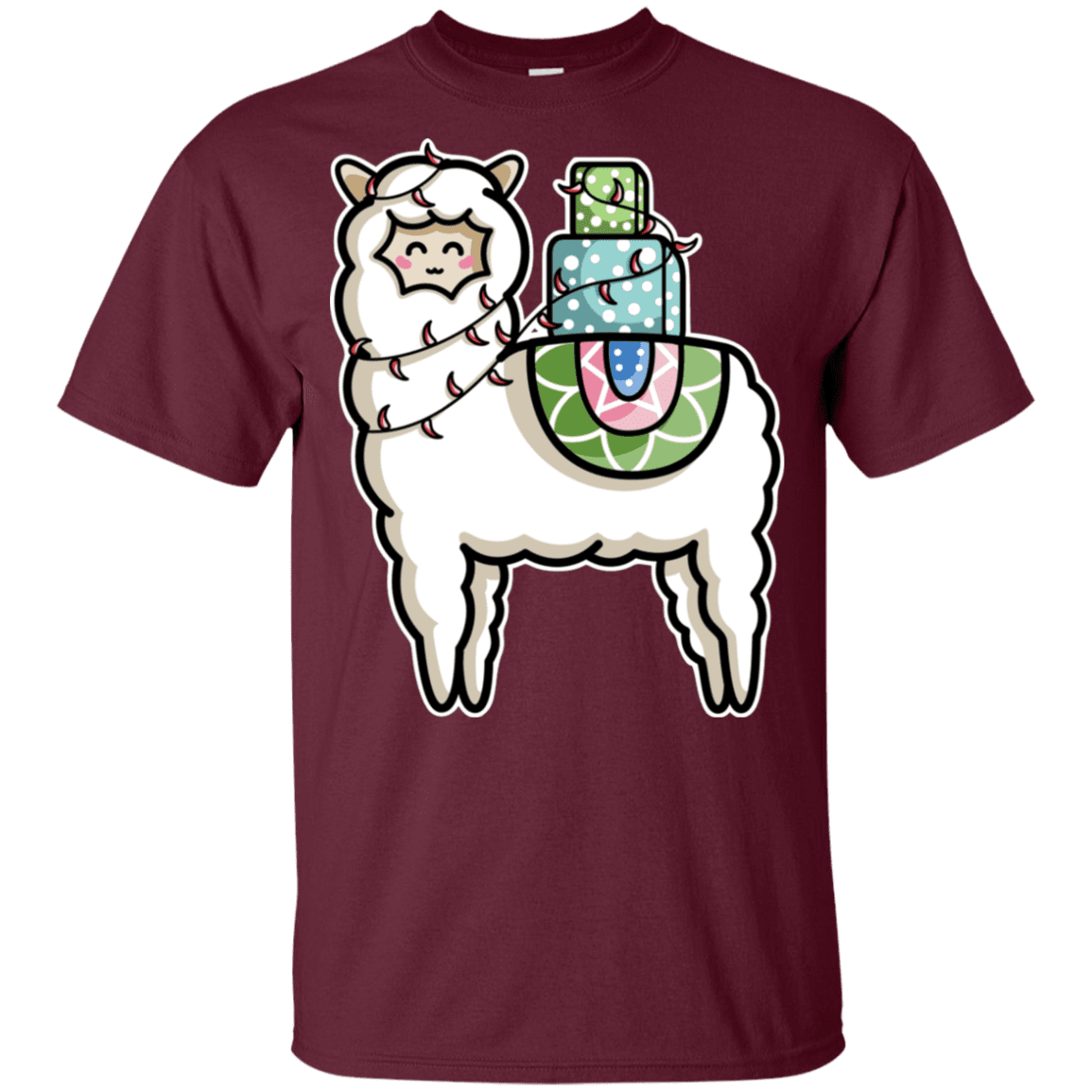 T-Shirts Maroon / YXS Kawaii Cute Llama Carrying Presents Youth T-Shirt