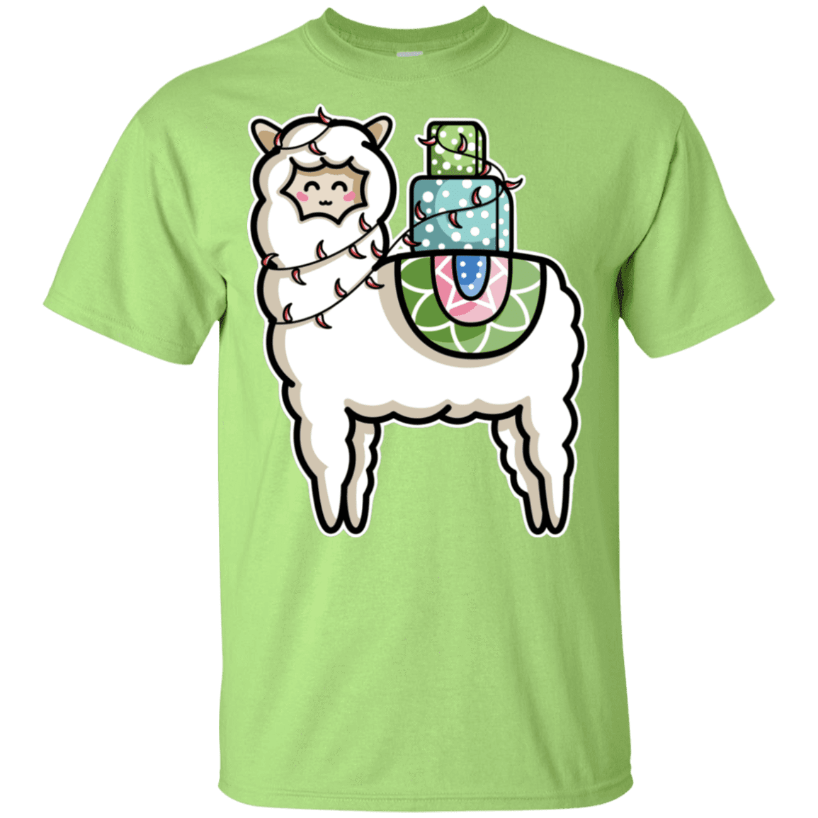 T-Shirts Mint Green / YXS Kawaii Cute Llama Carrying Presents Youth T-Shirt