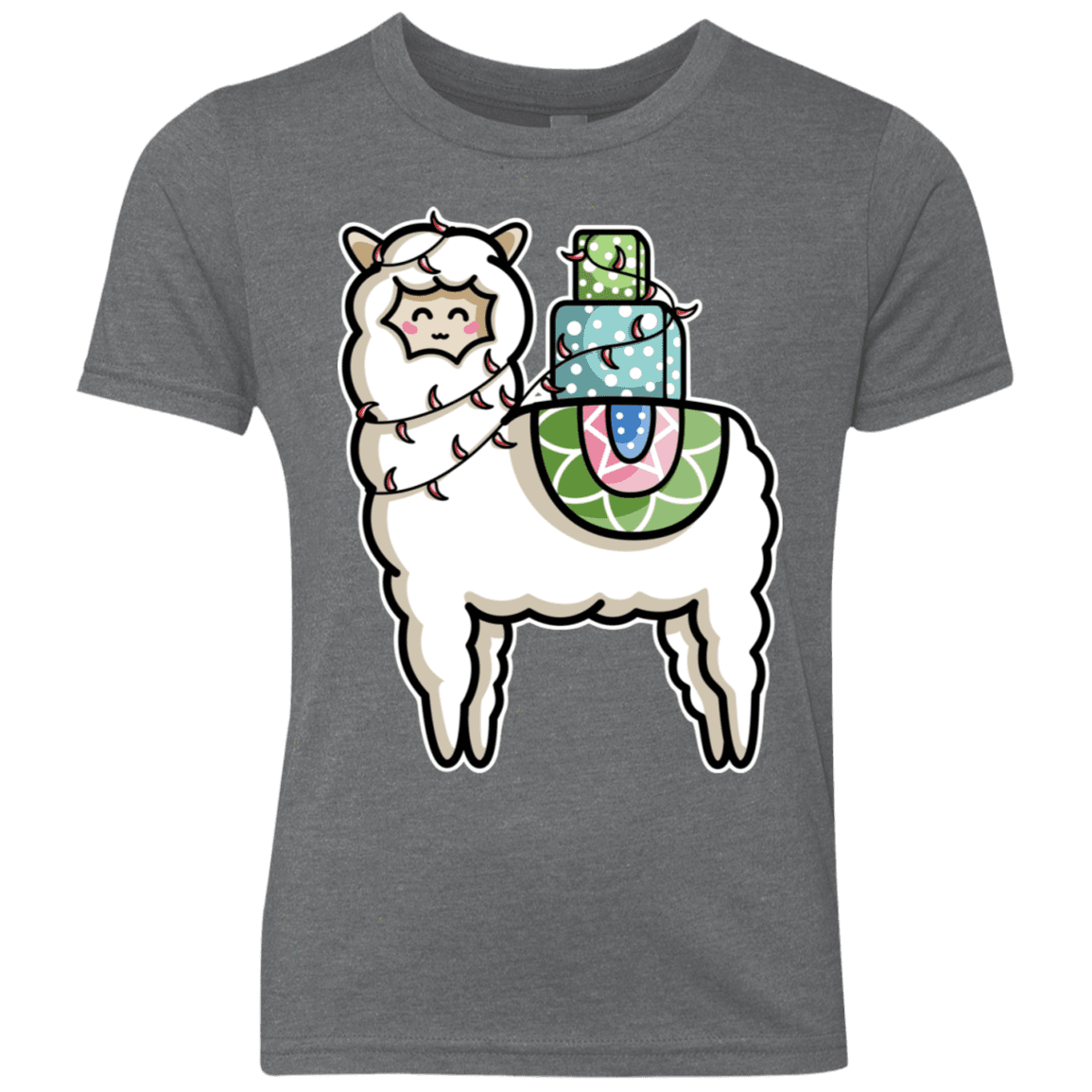 T-Shirts Premium Heather / YXS Kawaii Cute Llama Carrying Presents Youth Triblend T-Shirt