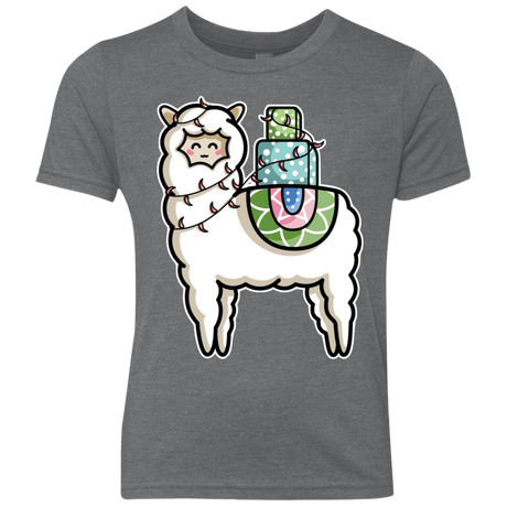 T-Shirts Premium Heather / YXS Kawaii Cute Llama Carrying Presents Youth Triblend T-Shirt