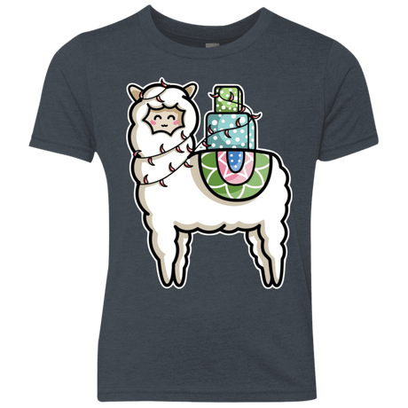 T-Shirts Vintage Navy / YXS Kawaii Cute Llama Carrying Presents Youth Triblend T-Shirt