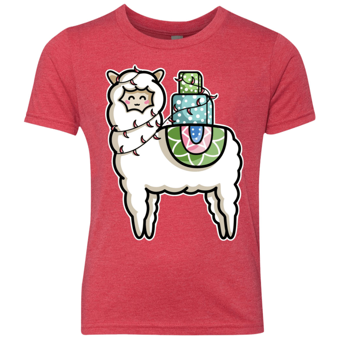 T-Shirts Vintage Red / YXS Kawaii Cute Llama Carrying Presents Youth Triblend T-Shirt