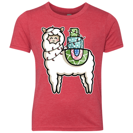T-Shirts Vintage Red / YXS Kawaii Cute Llama Carrying Presents Youth Triblend T-Shirt
