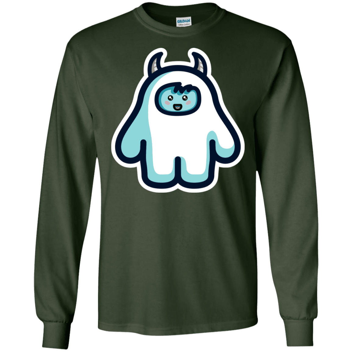 T-Shirts Forest Green / S Kawaii Cute Yeti Men's Long Sleeve T-Shirt