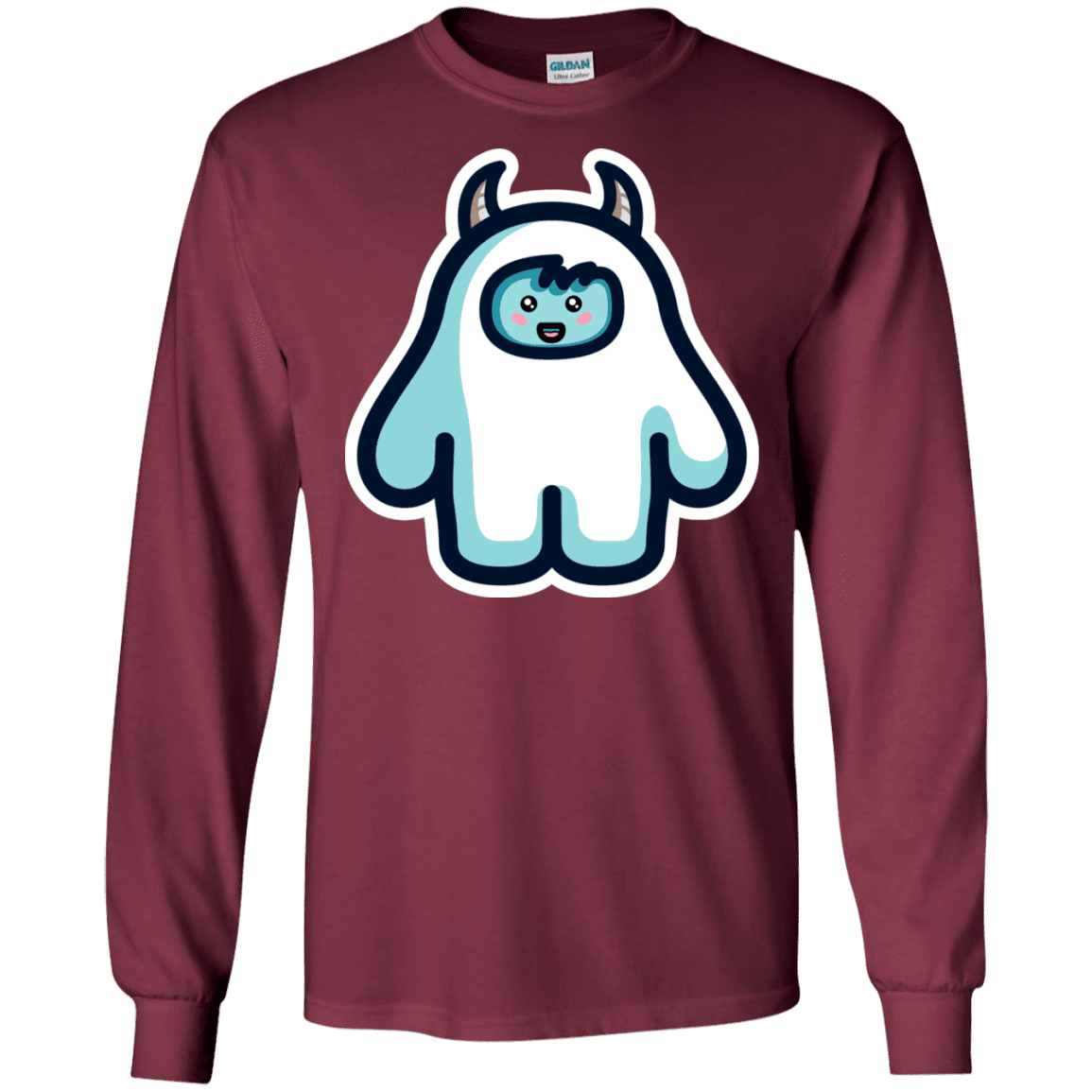 T-Shirts Maroon / S Kawaii Cute Yeti Men's Long Sleeve T-Shirt