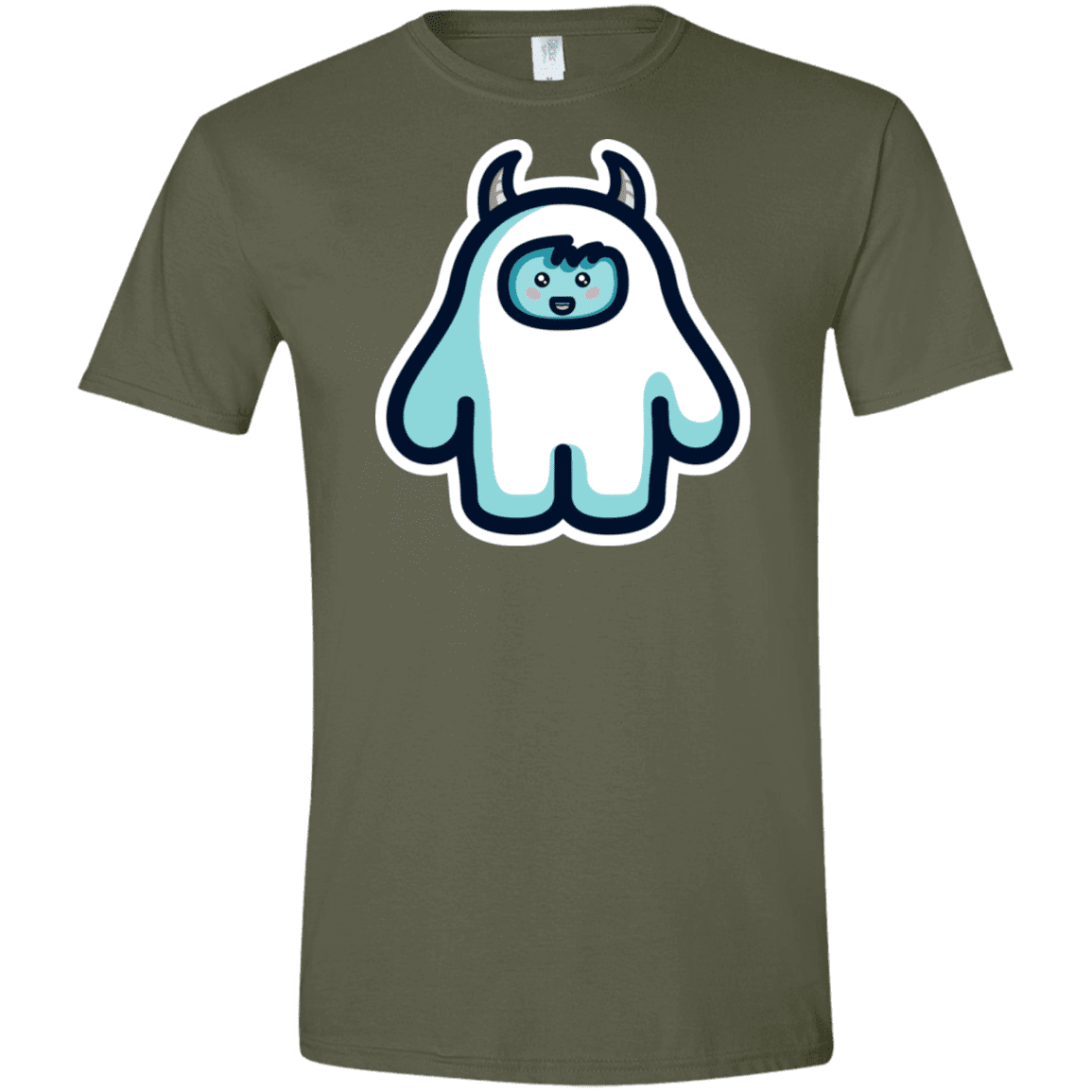 T-Shirts Military Green / S Kawaii Cute Yeti Men's Semi-Fitted Softstyle