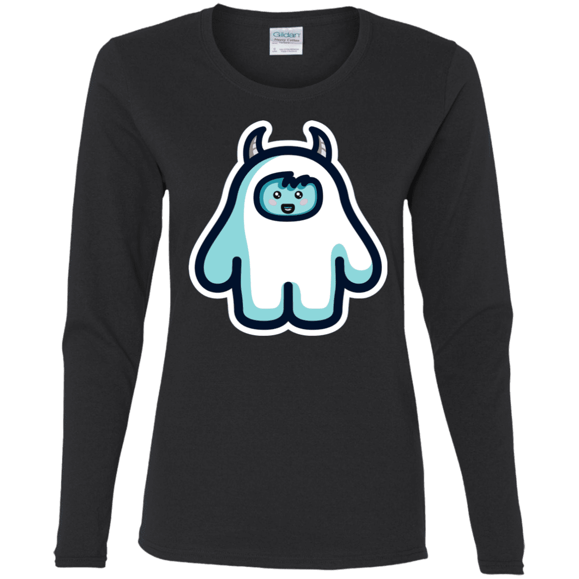 T-Shirts Black / S Kawaii Cute Yeti Women's Long Sleeve T-Shirt