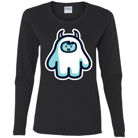 T-Shirts Black / S Kawaii Cute Yeti Women's Long Sleeve T-Shirt