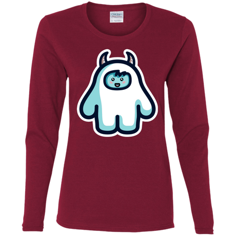 T-Shirts Cardinal / S Kawaii Cute Yeti Women's Long Sleeve T-Shirt