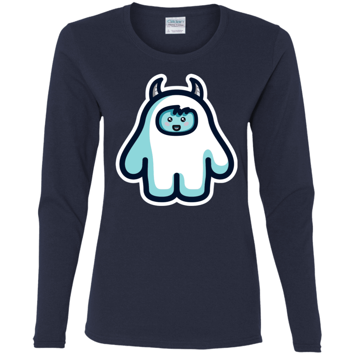 T-Shirts Navy / S Kawaii Cute Yeti Women's Long Sleeve T-Shirt