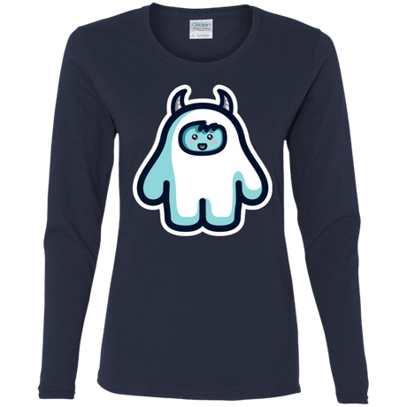 T-Shirts Navy / S Kawaii Cute Yeti Women's Long Sleeve T-Shirt