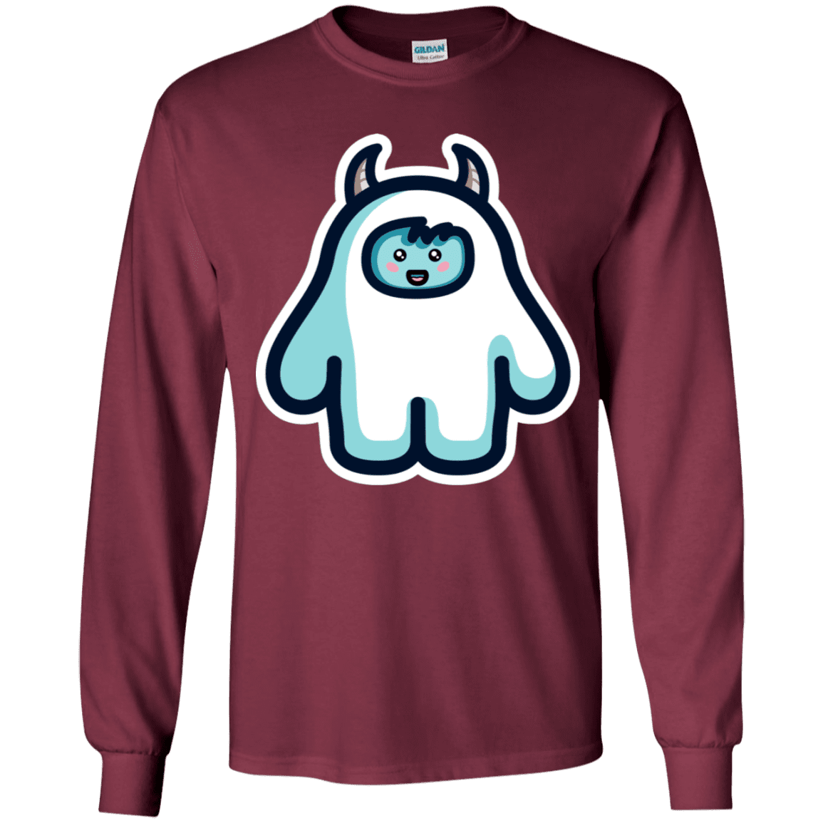 T-Shirts Maroon / YS Kawaii Cute Yeti Youth Long Sleeve T-Shirt