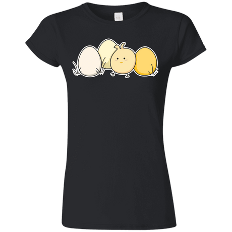 T-Shirts Black / S Kawaii Easter Chick and Eggs Junior Slimmer-Fit T-Shirt