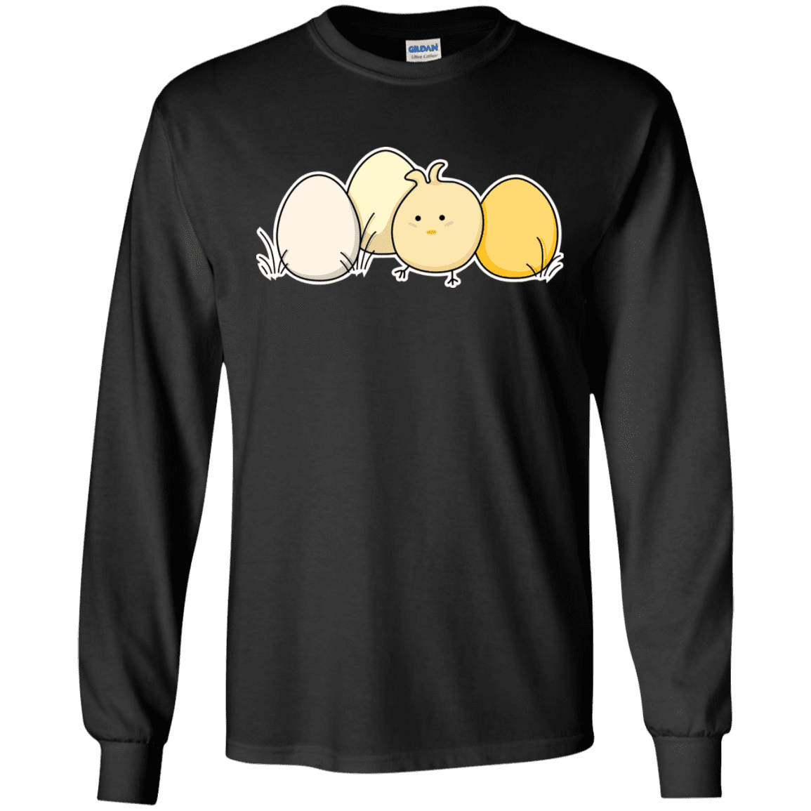 T-Shirts Black / S Kawaii Easter Chick and Eggs Men's Long Sleeve T-Shirt