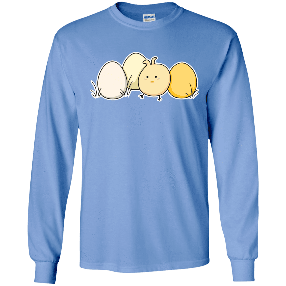 T-Shirts Carolina Blue / S Kawaii Easter Chick and Eggs Men's Long Sleeve T-Shirt