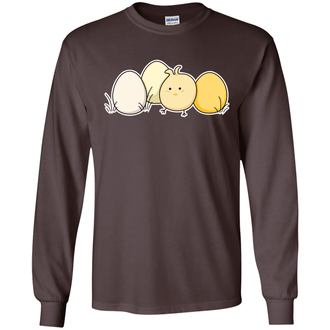 T-Shirts Dark Chocolate / S Kawaii Easter Chick and Eggs Men's Long Sleeve T-Shirt