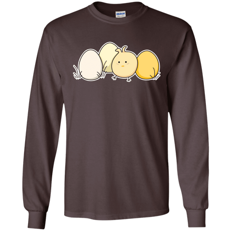 T-Shirts Dark Chocolate / S Kawaii Easter Chick and Eggs Men's Long Sleeve T-Shirt