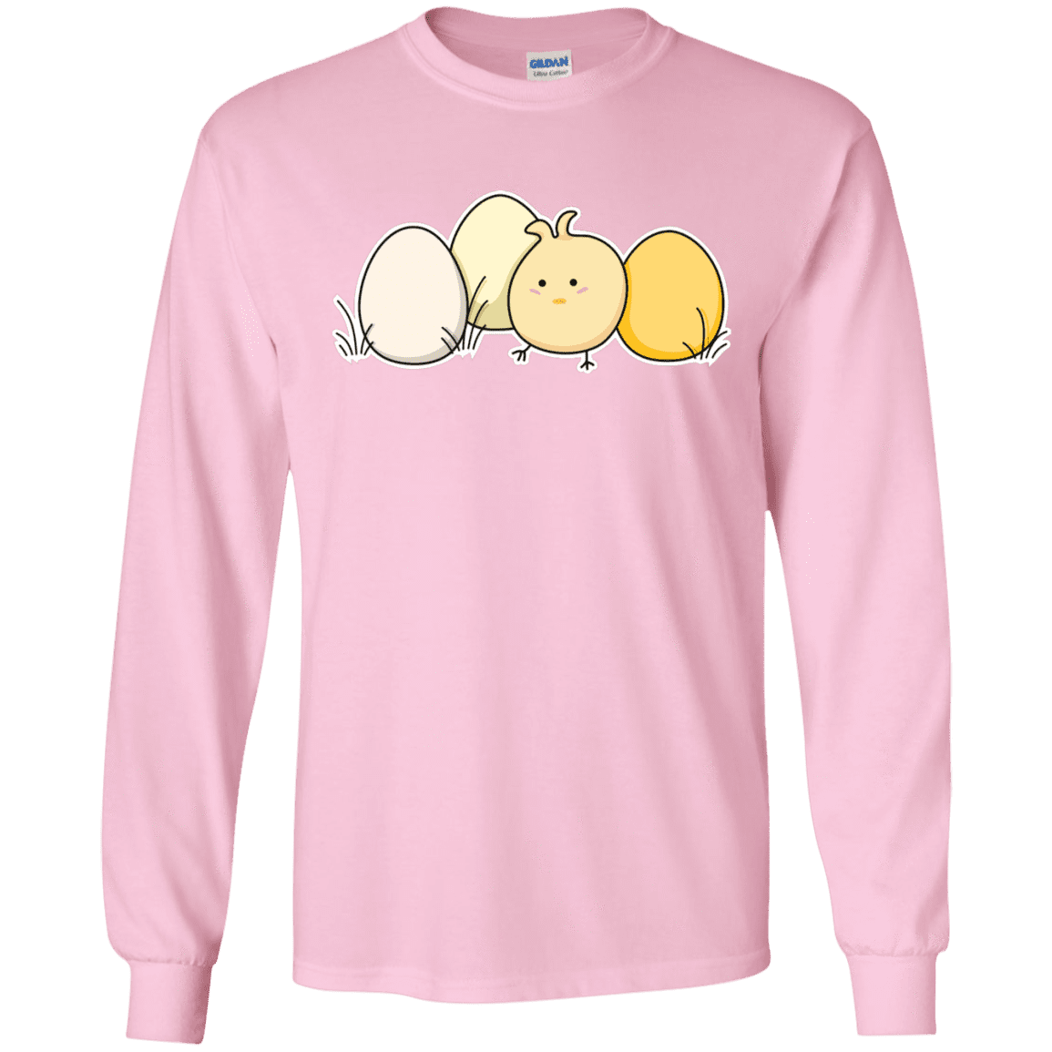 T-Shirts Light Pink / S Kawaii Easter Chick and Eggs Men's Long Sleeve T-Shirt