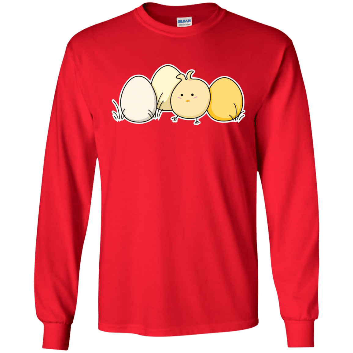 T-Shirts Red / S Kawaii Easter Chick and Eggs Men's Long Sleeve T-Shirt