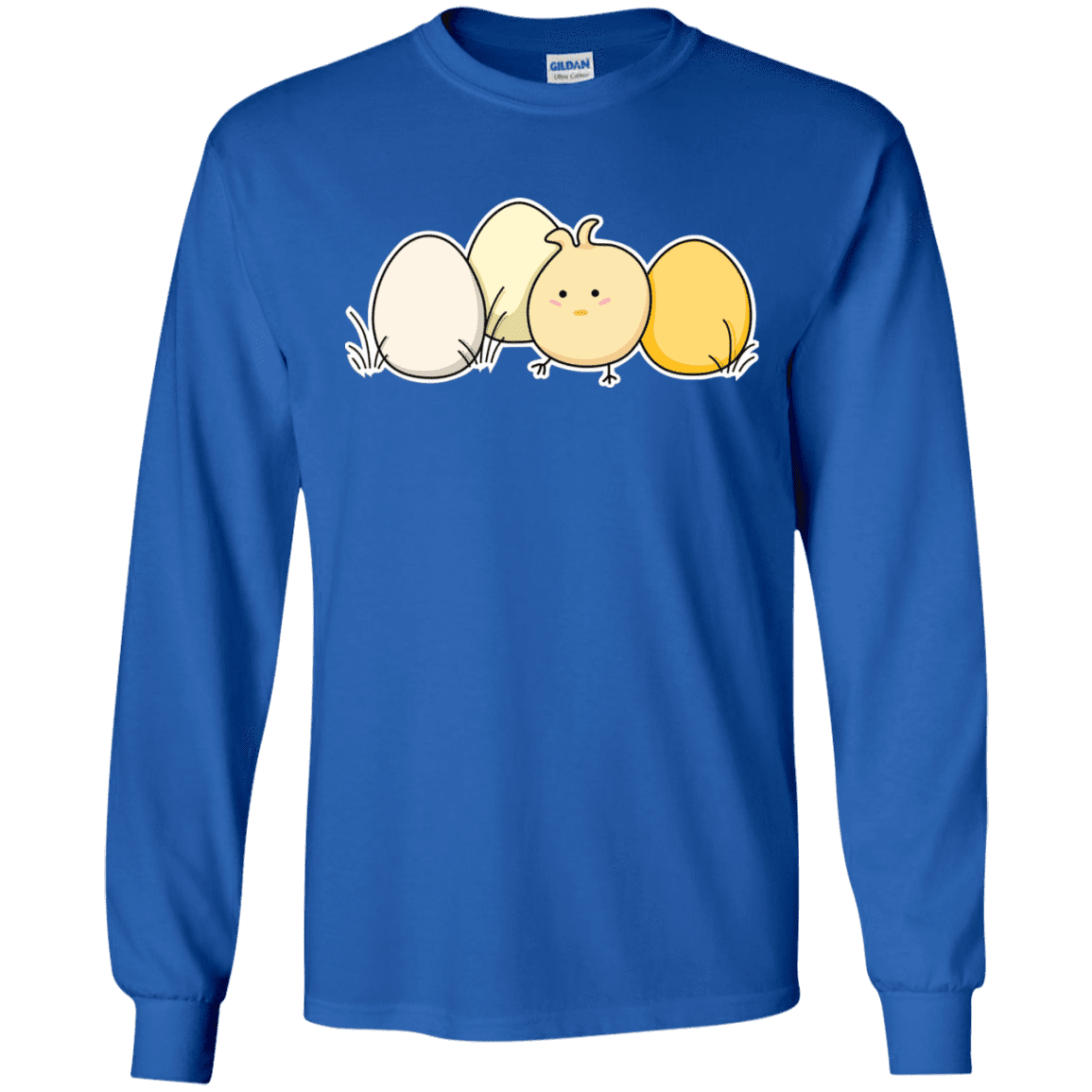 T-Shirts Royal / S Kawaii Easter Chick and Eggs Men's Long Sleeve T-Shirt