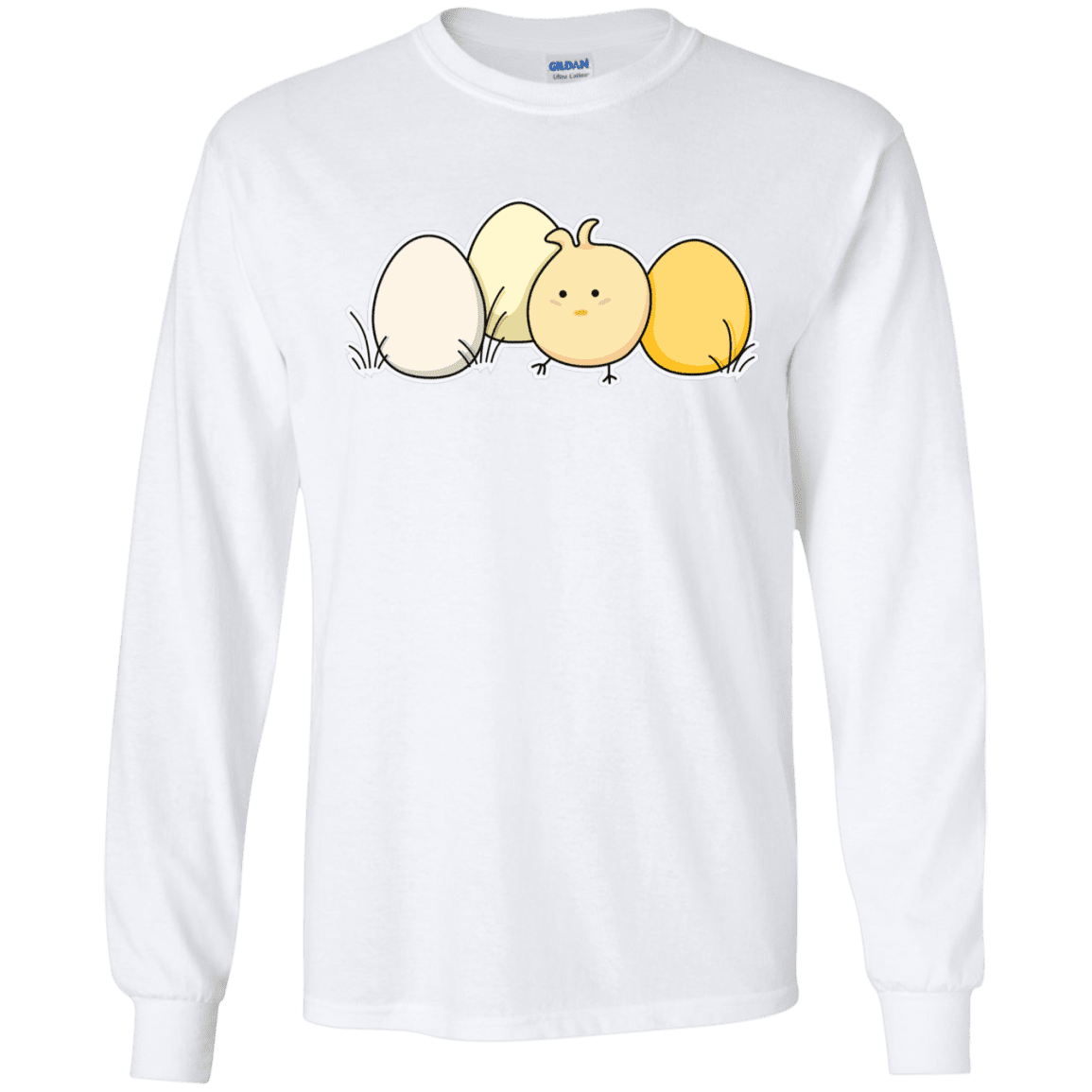 T-Shirts White / S Kawaii Easter Chick and Eggs Men's Long Sleeve T-Shirt