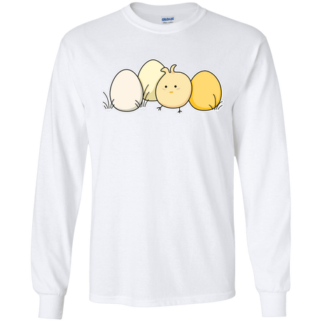 T-Shirts White / S Kawaii Easter Chick and Eggs Men's Long Sleeve T-Shirt