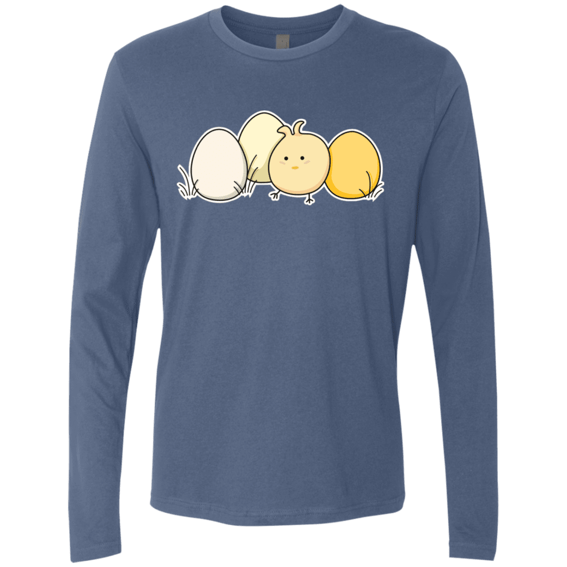 T-Shirts Indigo / S Kawaii Easter Chick and Eggs Men's Premium Long Sleeve