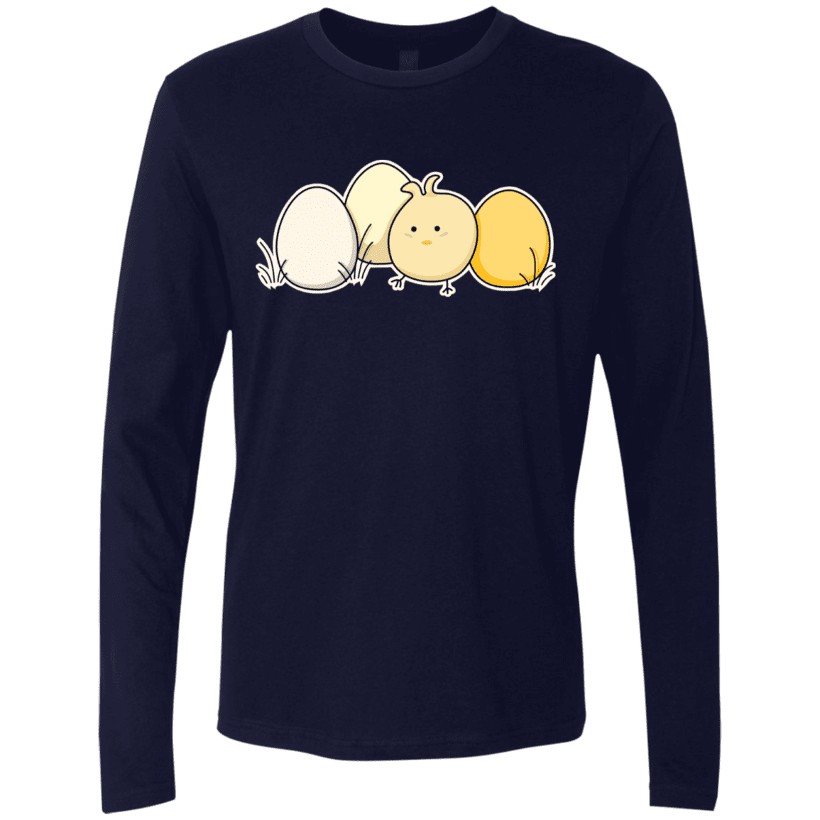 T-Shirts Midnight Navy / S Kawaii Easter Chick and Eggs Men's Premium Long Sleeve