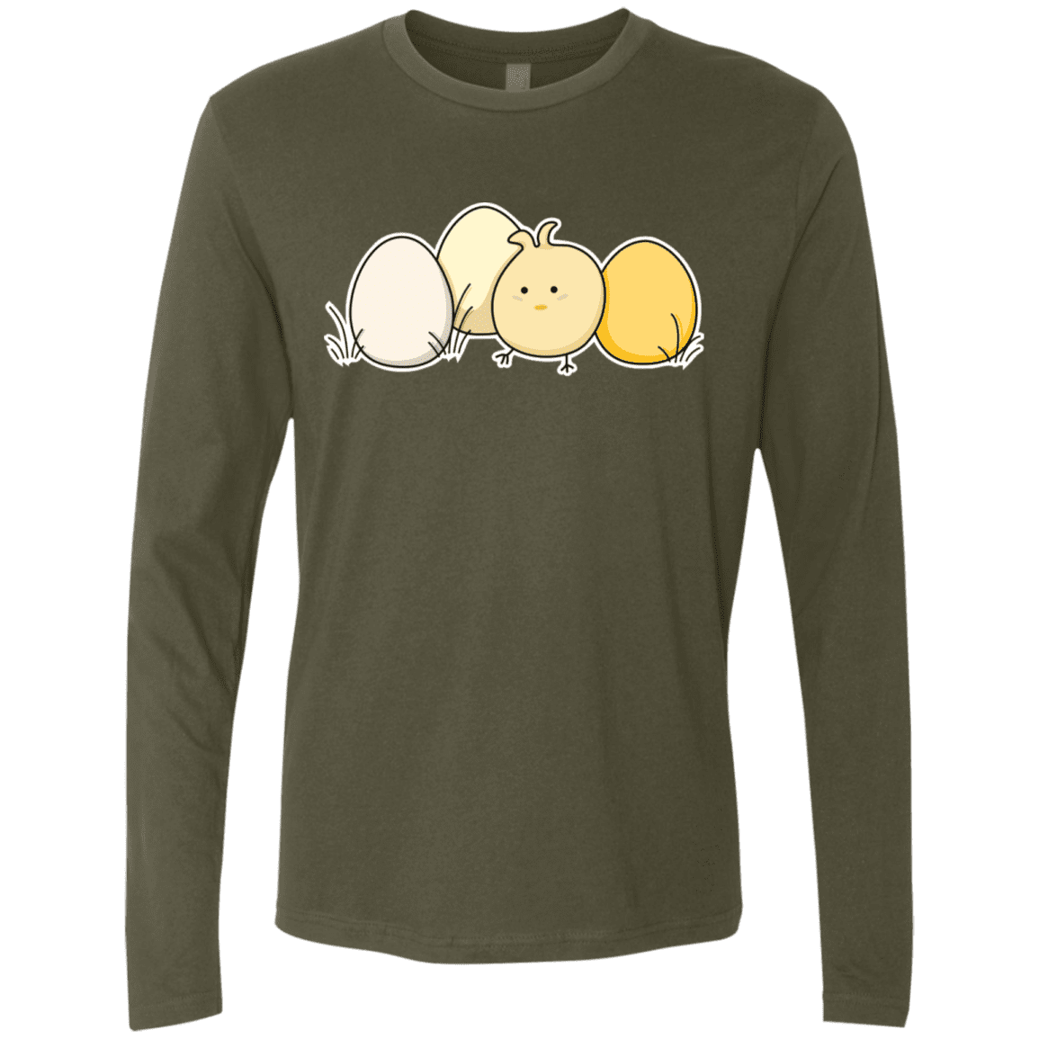 T-Shirts Military Green / S Kawaii Easter Chick and Eggs Men's Premium Long Sleeve