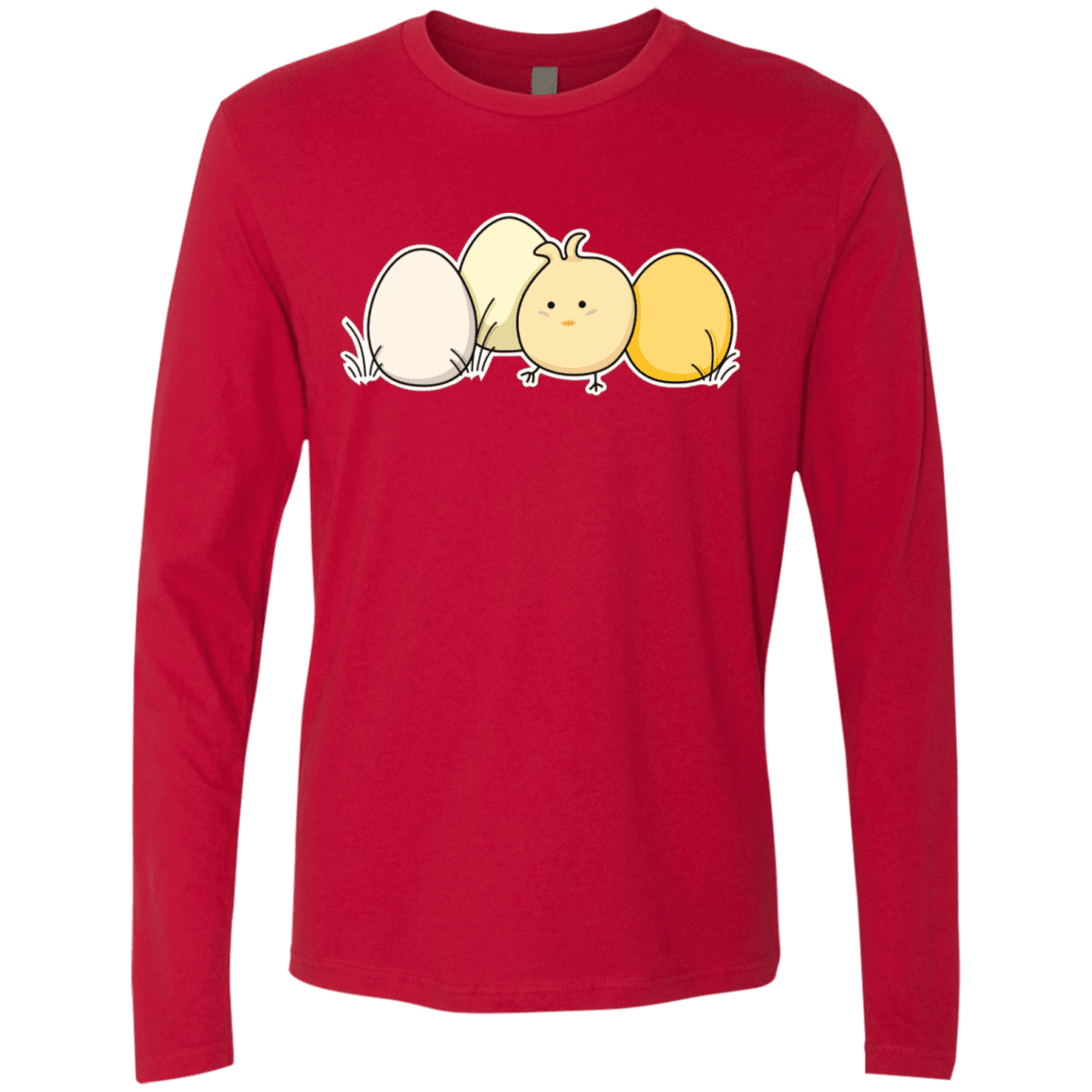 T-Shirts Red / S Kawaii Easter Chick and Eggs Men's Premium Long Sleeve