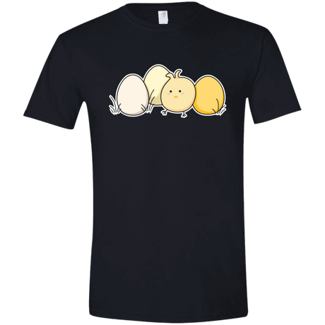 T-Shirts Black / X-Small Kawaii Easter Chick and Eggs Men's Semi-Fitted Softstyle