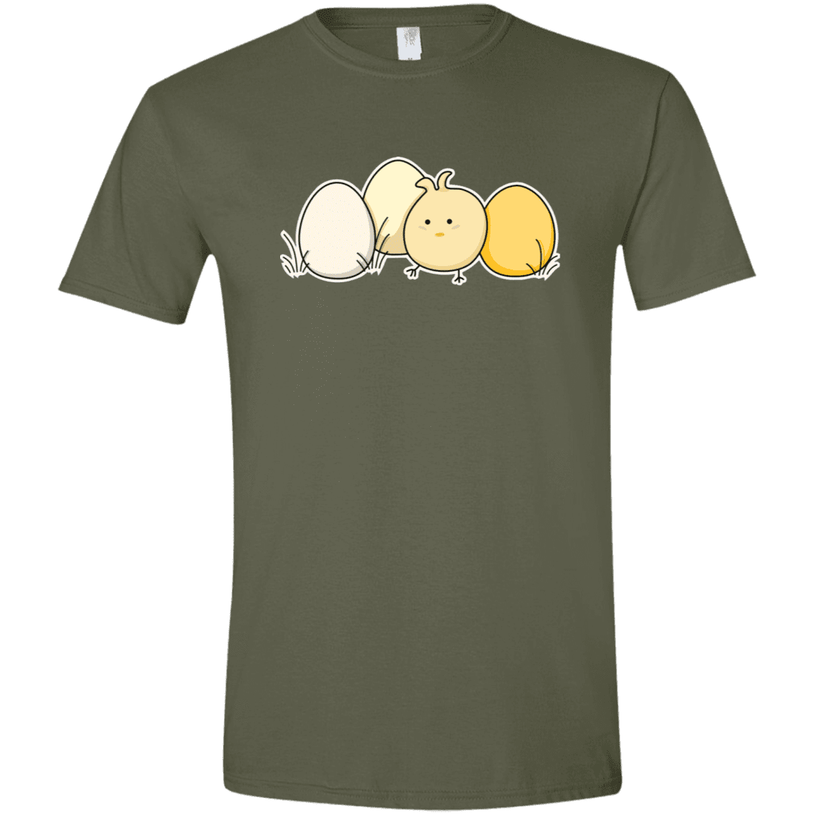 T-Shirts Military Green / S Kawaii Easter Chick and Eggs Men's Semi-Fitted Softstyle